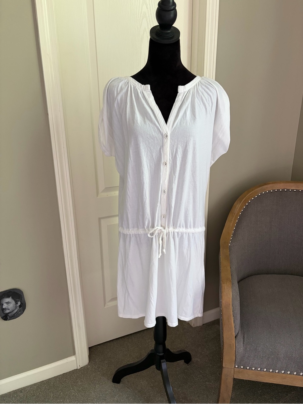 LA Made White Button-Front Drawstring Mini Dress